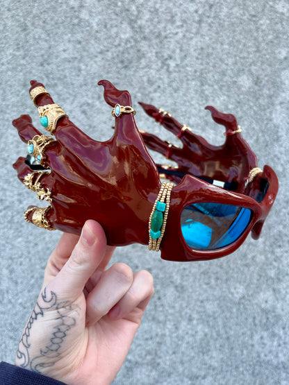 Red monster hand glasses