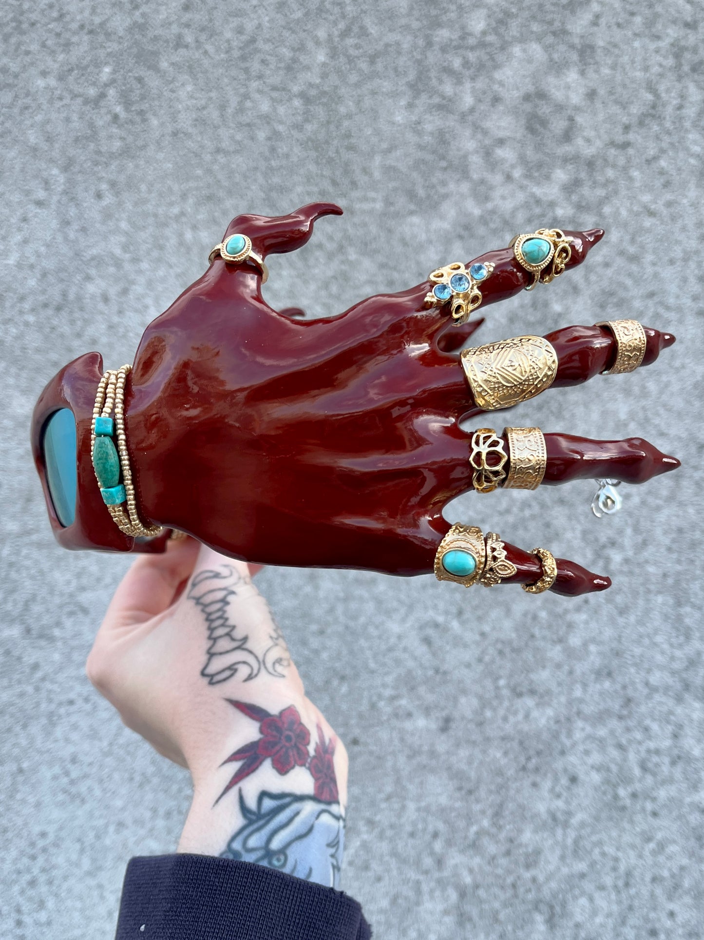 Red monster hand glasses