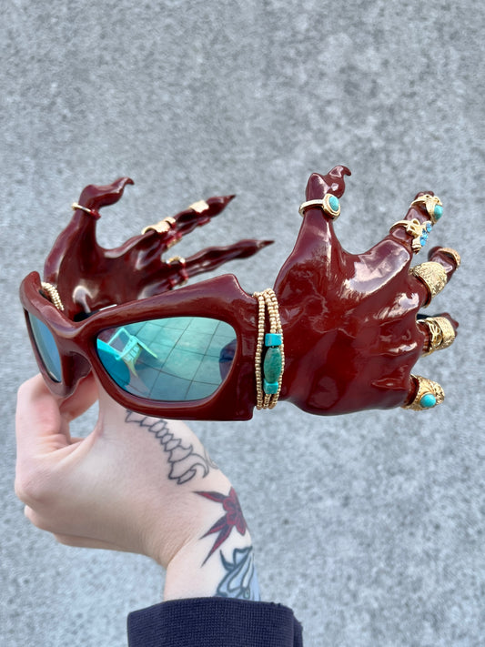 Red monster hand glasses