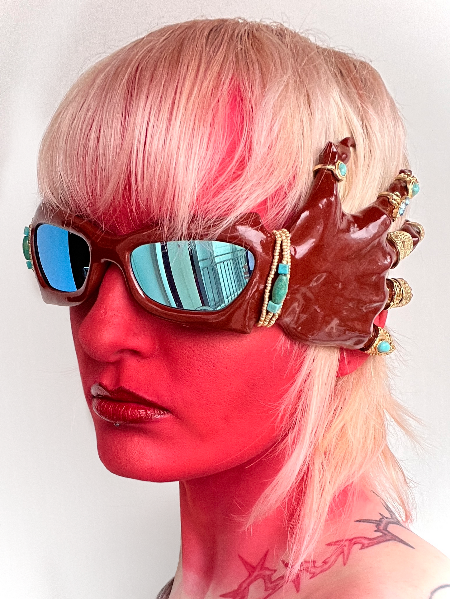 Red monster hand glasses