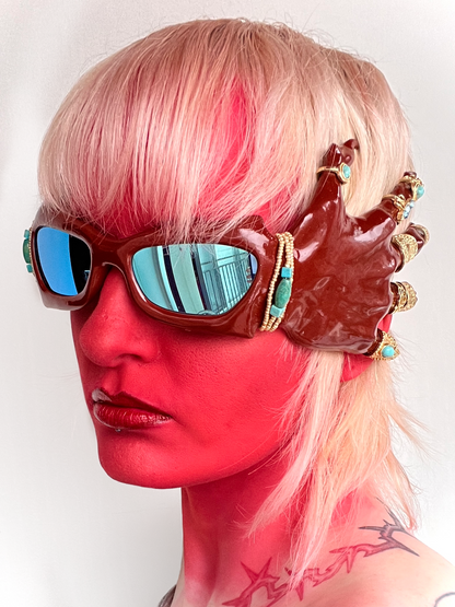 Red monster hand glasses